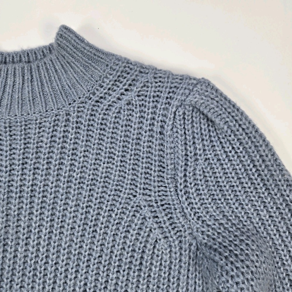 Boden Sweater Womens 6 Blue‎ Mock Neck Puff Shoulder Wool Alpaca Rib Knit - Picture 2 of 8